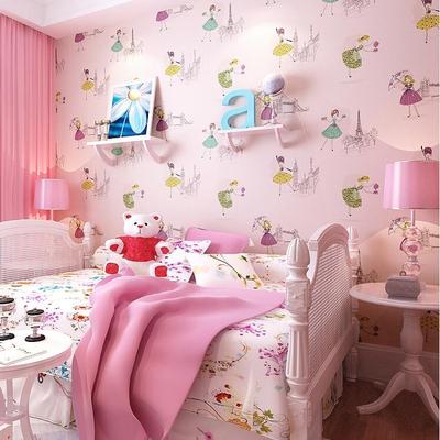 儿童墙纸 芭蕾女孩卡通卧室温馨儿童房 公主房环保粉色无纺布壁纸