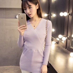 2015秋季新款韩版修身V领打底针织衫性感甜美套头毛衣