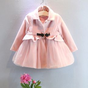 2015春秋冬装新款 韩版女童甜美网纱拼接洋气公主外套气质呢大衣