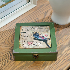 欧式田园复古做旧手工彩绘创意家居装饰木质首饰盒摆件