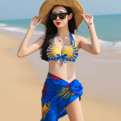 包邮韩版新款超女人味泳衣时尚性感钢托款带披纱比基尼三件套泳装