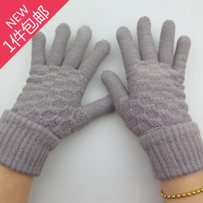冬季韩版可爱毛线保暖骑车女士手套双层加厚针织五指手套厂家直销