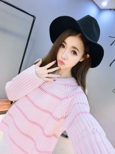 韩国毛衣套头女秋季新品针织衫女装韩版圆领长袖宽松条纹罩衫学生