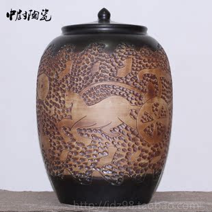 景德镇陶瓷器摆件工艺品 储物瓷缸子手工雕刻密封瓷罐 带盖大号