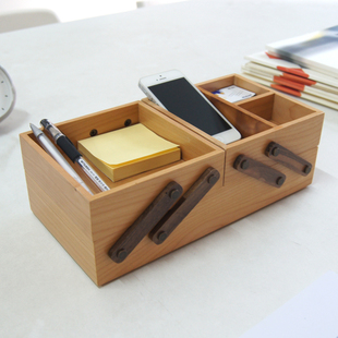 创意办公用品 实木收纳盒 可折叠化妆品收纳桌面整理箱置物盒子