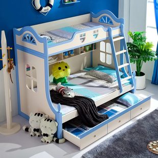 特价地中海田园韩式高低床儿童床子母床梯柜床上下床双层床储物床