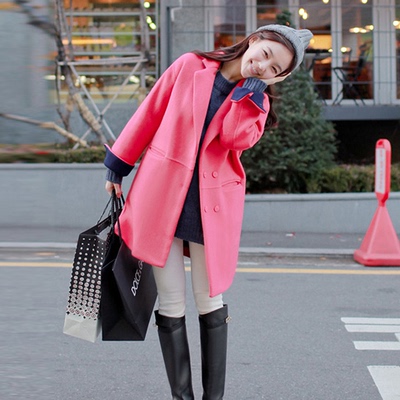 2015新款韩版秋冬装修身西装领毛呢外套女中长款小香风呢子大衣潮