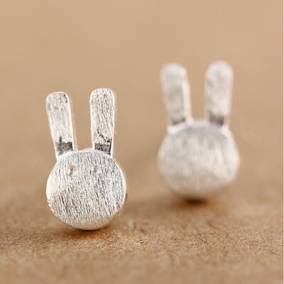 一念花开 小清新韩版925纯银拉丝耳钉 时尚可爱小兔子耳饰小礼物