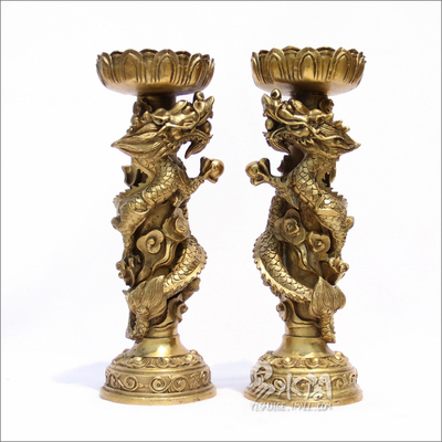 中式纯铜雕龙金属烛台 招财化煞复古蜡烛台摆设 玄关古典风水摆件