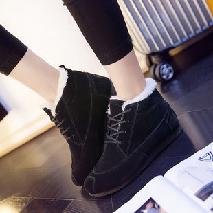 冬季加厚保暖雪地靴女短靴大码黑色靴子韩版平底学生女士棉鞋防滑