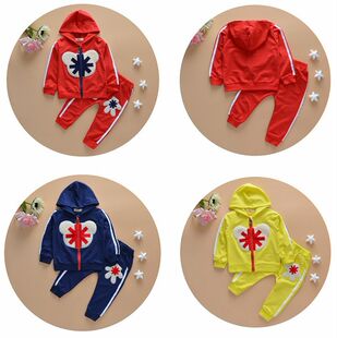 2016春季新款童装儿童宝宝连帽拉链纯棉休闲两件套卡通1-2-3-4岁