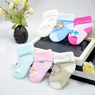 0~12个月初生婴儿袜秋冬款松口毛圈棉袜宝宝反口袜童袜 4双装包邮