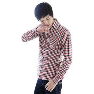 2015春季新款修身格子长袖衬衫 韩版青少年免烫衬衫h428W2