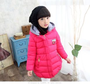 2015年女童修身款棉衣中长款加厚连帽棉衣中大童保暖新品