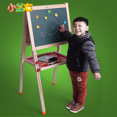 小盆友实木双面磁性儿童画板画架可升降支架式宝宝写字绘画小黑板