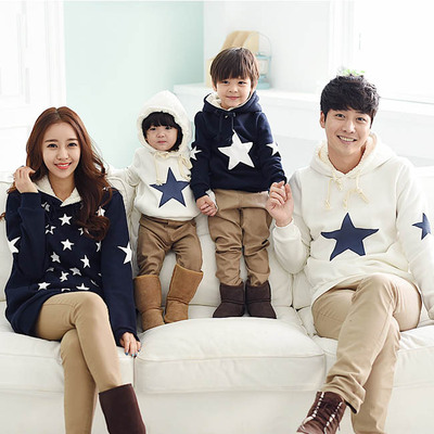 亲子装冬装2015 全家装三口母子母女装韩版卫衣长款加绒加厚包邮