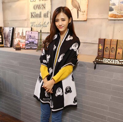 2015韩版新款秋冬季加厚羊绒女士围巾 双面小熊保暖披肩两用韩国