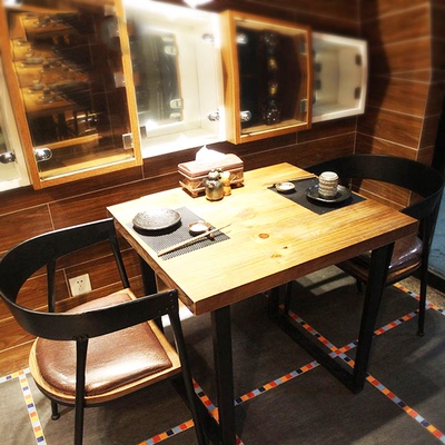 实木美式乡村咖啡厅桌椅奶茶店二人餐桌正方形餐桌椅组合 GOPEIDO