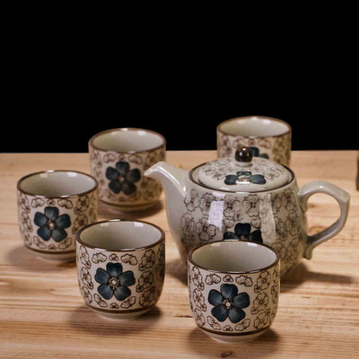 景德镇陶瓷 日式釉下彩茶具 复古和风茶壶茶杯 4色过滤网凉水壶