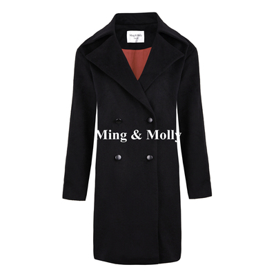Ming&Molly2015秋冬新品双排扣羊毛大衣纯羊毛面料厚实有质感