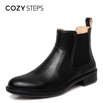 COZYSTEPS2016秋季马丁靴女英伦风真皮圆头女靴方跟切尔西女短靴