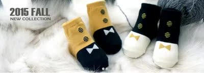 宝宝袜子韩国秋冬新款纯棉创意短袜绅士领结搭配家居防滑地板袜