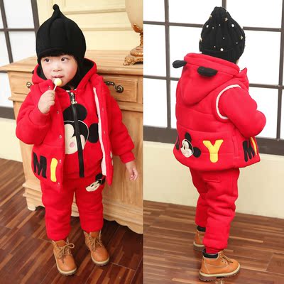 儿童装冬季2宝宝3韩版4加绒加厚男中小童卫衣套装1-5岁女童三件套