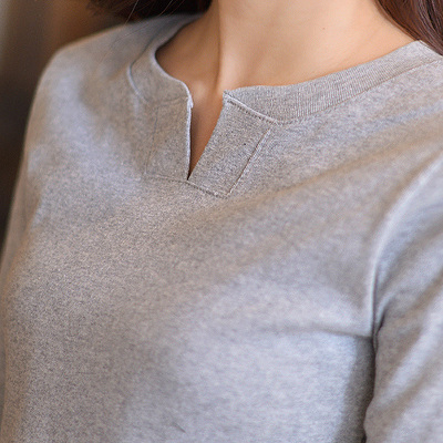 韩爱莎2015秋装韩版新款小衫大码女装V领长袖t恤修身女纯棉打底衫