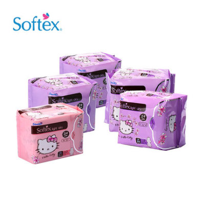 【宁】Softex Hello Kitty纯棉超薄舒适护翼卫生巾 日用夜用5包