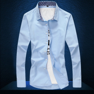 男装春季韩版衬衣青年男士修身型大码长袖衬衫男款商务休闲寸衣潮