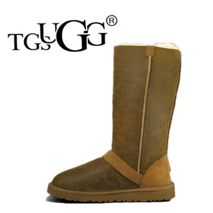 TGSUGG冬季保暖栗色羊皮毛一体雪地靴女长筒靴平跟tgαugg1001204