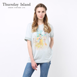 Thursday Island星期四岛屿夏新品女拼接落肩短袖T恤T154MTS236W