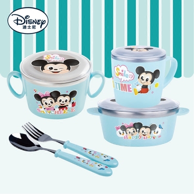 韩国迪士尼儿童餐具宝宝不锈钢饭碗儿童汤碗叉子勺子水杯饭盒套装