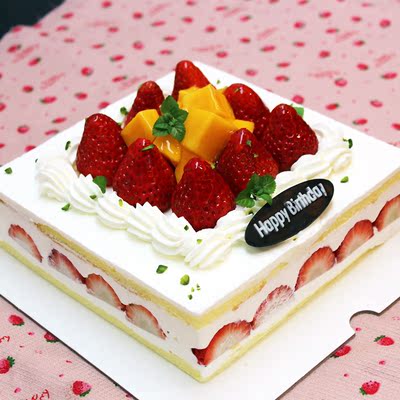 漫刻 上海草莓乳脂水果生日蛋糕 同城免费配送 创意翻糖 特价包邮