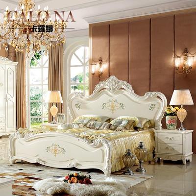 欧式床 橡木家具法式床 彩绘实木床双人床欧式床公主床1.8米婚床