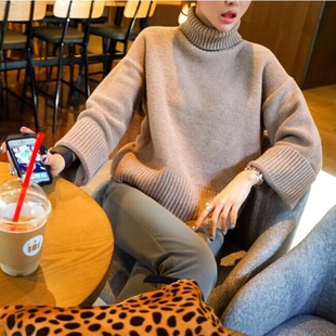 韩国新款2015秋短款外套学生宽松高领套头毛衣女针织衫打底纯色潮