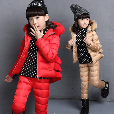 2015儿童新款冬季加绒时尚卫衣加厚棉衣三件套女童装运动套韩版潮