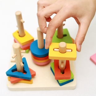 智力玩具益智木制玩具形状认知配对木质玩具早教几何智力板套柱