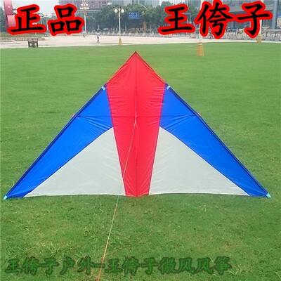 正品王侉子风筝中号红白蓝三角格子布玻璃钢杆微风潍坊风筝包邮