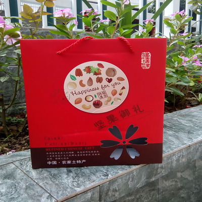 新款坚果干货零食特产红色礼包 精美百搭通用包装空礼品盒3斤装