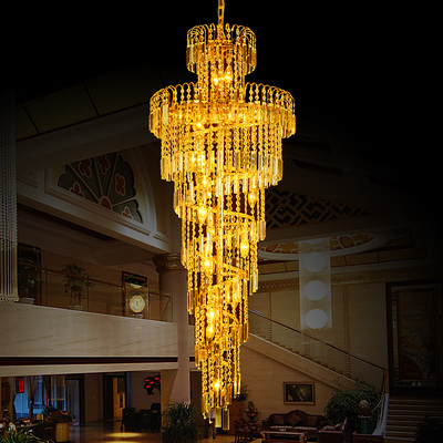 简约现代金色水晶复式楼客厅大吊灯欧式大厅酒店别墅办公楼梯灯