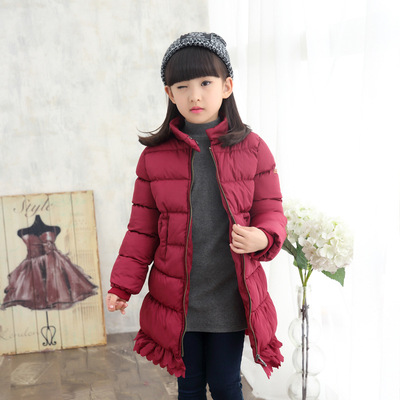 新款冬装儿童外套女装长款外套棉服韩版纯色羽绒棉衣外套2015童装