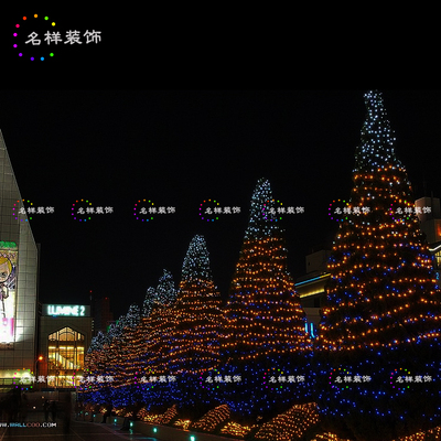 名样圣诞装饰户外整排LED圣诞树装饰大型钢架结构圣诞树装饰定制