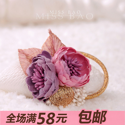 MISS BAO韩国原创小清新  蔷薇花朵发圈度假发绳皮筋头花头饰品