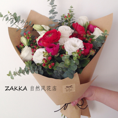 ZAKKA自然风全国南京鲜花速递节日生日小花束洋桔梗红洋牡丹