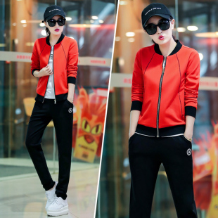 2016时尚女装三件套韩版新款棒球服休闲运动装纯棉开衫小外套修身
