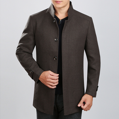 2015秋冬新款羊毛呢男装夹克中年男士修身立领商务休闲爸爸装外套