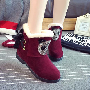2015秋冬季新款短靴韩版粗跟低跟中筒靴 圆头马丁靴绒面女靴子潮