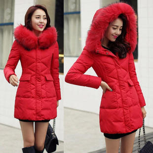 2015新款轻薄韩版冬季羽绒服女中长款修身显瘦连帽毛领加厚外套潮