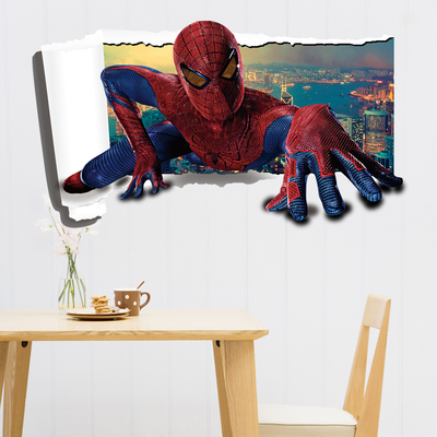 蜘蛛侠墙贴3D立体贴纸儿童房男孩卧室装饰贴画卡通人物贴图可移除
